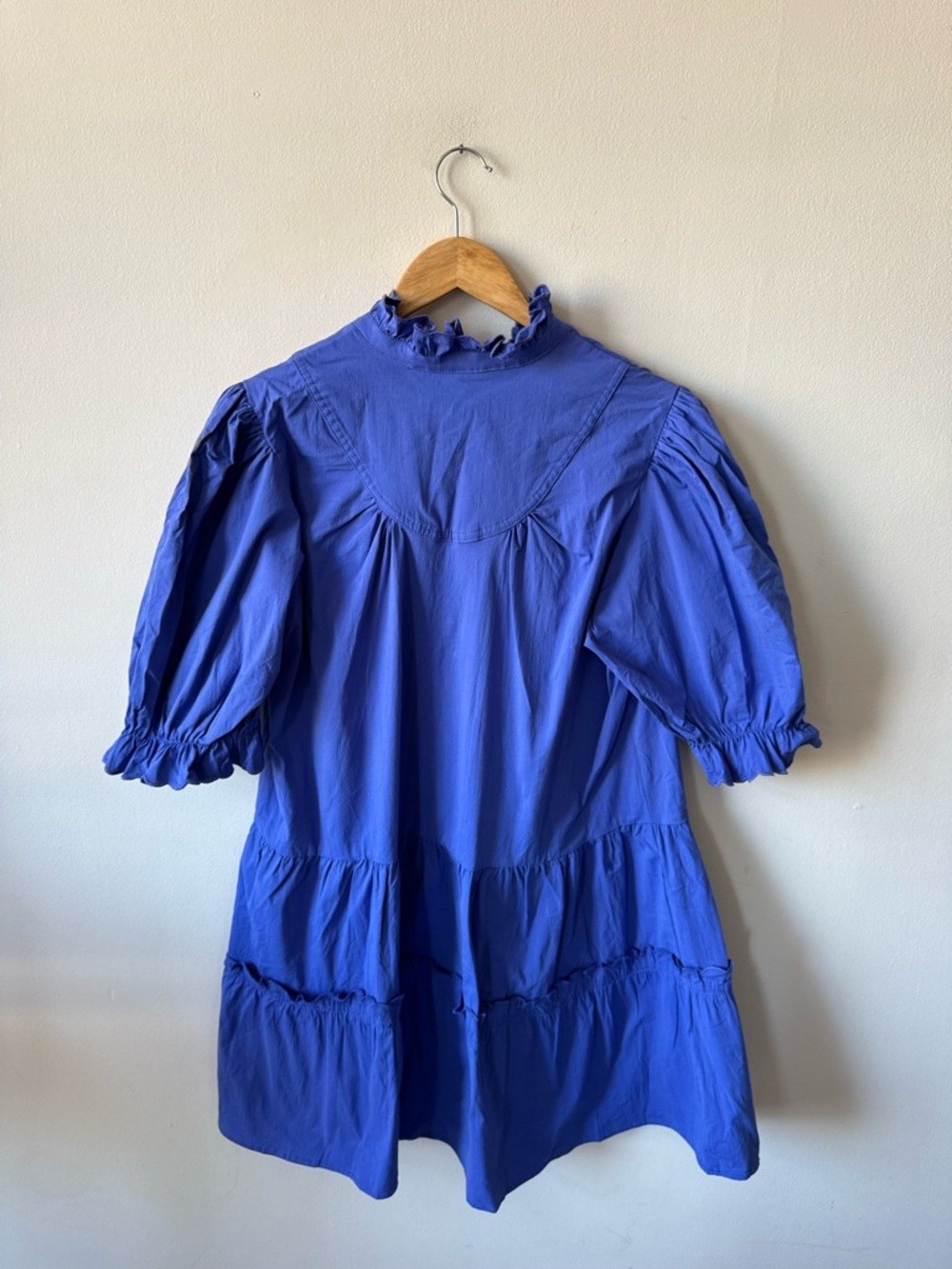 Pomander Place Azure Blue Ruffled Neck Mini Dress - Picture 10 of 10